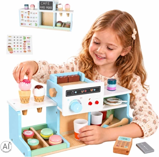Café et pâtisserie en bois pour enfants avec machine à café et glace