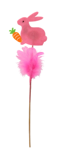 Lapin de Pâques sur pique avec plumes 29 cm