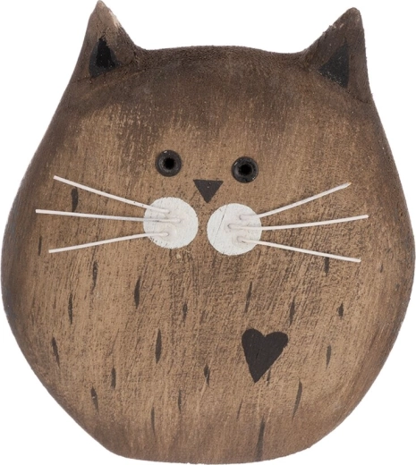 Chat en bois de paulownia – décoration beige