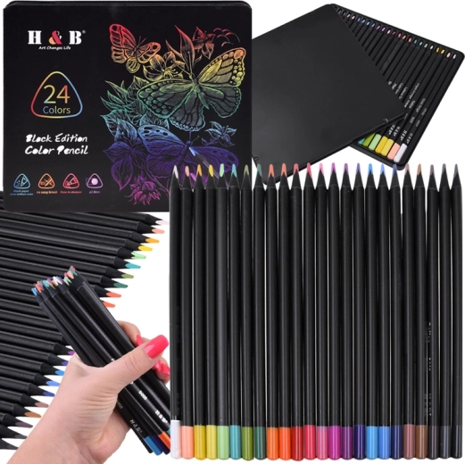 Crayons de couleur Black Edition – set de 24 couleurs dans un étui métallique