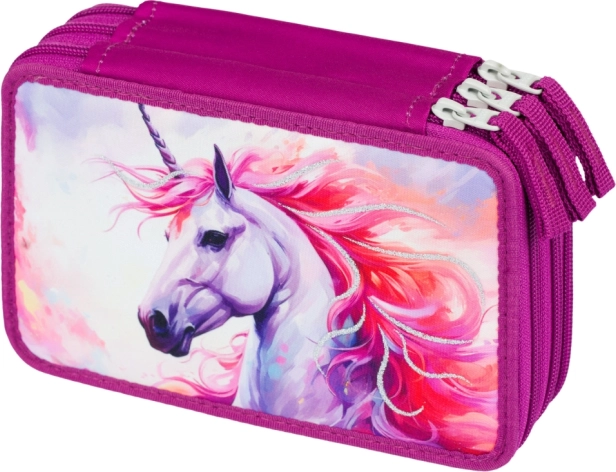 Trousse scolaire à trois étages avec motif Royaume Licorne