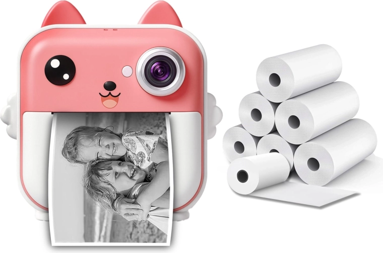 Appareil photo instantané RENEW FORCE rose avec impression thermique 48 Mpx + 6 rouleaux de papier