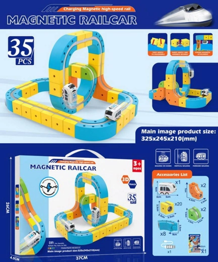 Circuit antigravitationnel magnétique coloré avec train – 35 pièces