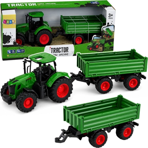 Tracteur agricole vert avec remorque 1:24 à roues en caoutchouc