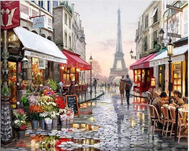 Peinture par numéros sur toile encadrée 50 × 40 cm – Ruelle parisienne