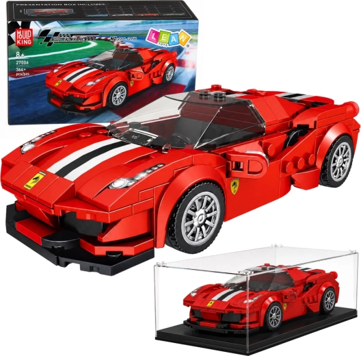 Jeu de construction : voiture de course sportive rouge avec vitrine (364 pièces)