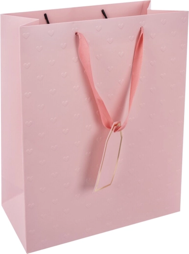 Sac cadeau en papier rose avec cœurs 26 × 12 × 32 cm
