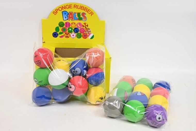 Petite balle rebondissante en caoutchouc smiley 6 cm (24 pcs)