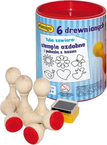 Set de 6 tampons décoratifs en bois avec encreur