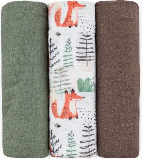 Langes en mousseline de bambou Petite&Mars Moussy Forest Fox, 3 pièces, 68 × 68 cm