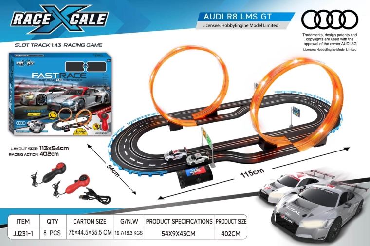 Circuit de course automobile Audi R8 radiocommandé 1:43, 115 × 54 cm