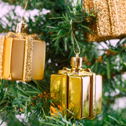 Ensemble de décorations de Noël en forme de cadeaux dorés, 6 pièces