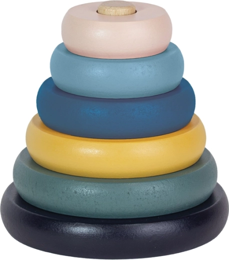 Pyramide empilable en bois Petite&Mars Orbit de la collection Wood of Mars cosmic blue