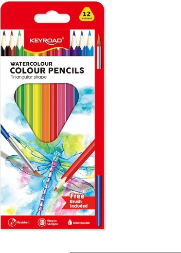 Crayons aquarellables KEYROAD triangulaires 12 couleurs avec pinceau