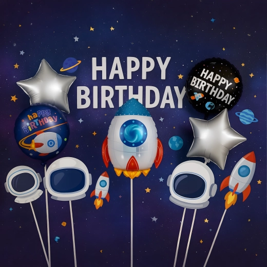 Set de ballons en aluminium espace – fusée et astronaute, 5 pcs