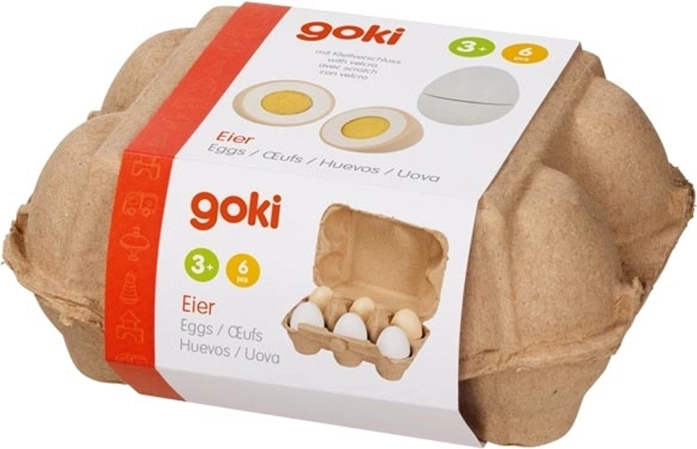 Œufs en bois Goki dans une boîte alvéolée (6 pcs)