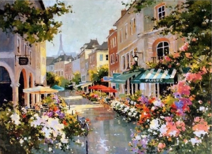 Norimpex peinture par numéros Rue de Paris fleurie 40 × 50 cm
