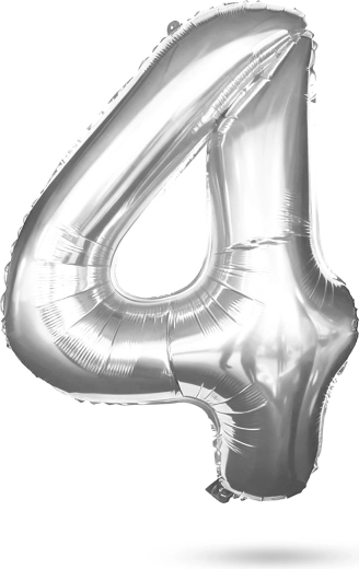 Ballon en aluminium anniversaire chiffre 4 argenté de 40 pouces