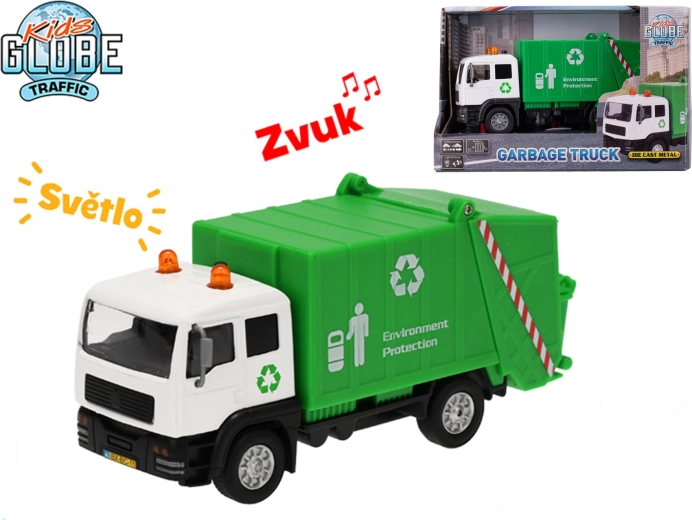 Kids Globe Traffic camion benne à ordures 15 cm à rétrofriction, avec lumière et son