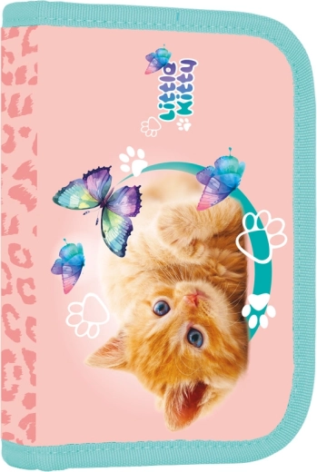 Trousse scolaire à 2 rabats Chat, une seule couche, vide