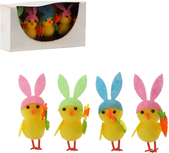 Décorations de Pâques poussins avec oreilles de lapin – lot de 4 pièces