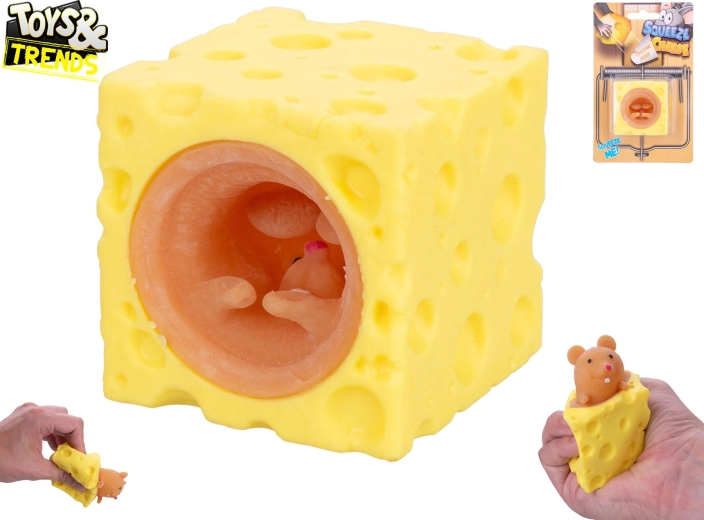 Jouet anti-stress cube de fromage avec petite souris surgissante