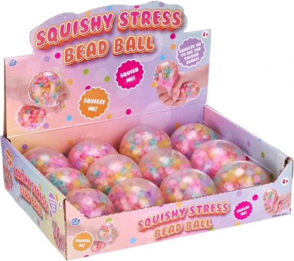 Balle anti-stress en silicone avec billes colorées 7 cm