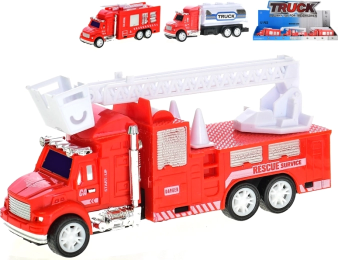 Petites voitures de pompiers en plastique à inertie 12,5 cm – échelle, citerne et autopompe