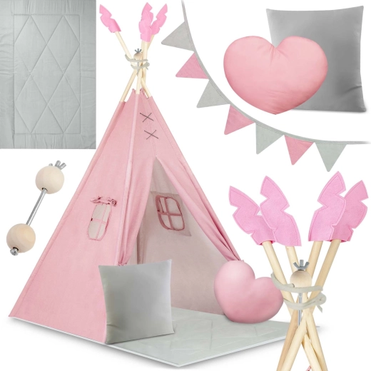 Tipi pour enfants rose NUKIDO avec tapis et coussins