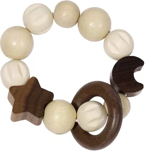 Heimess nature hochet en bois lune et étoile avec anneau