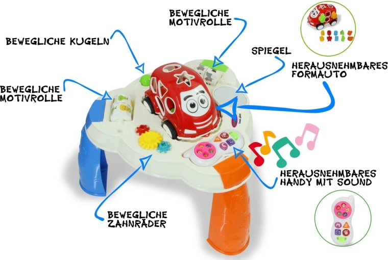 Table d’activités JAMARA avec voiture à encastrer et téléphone