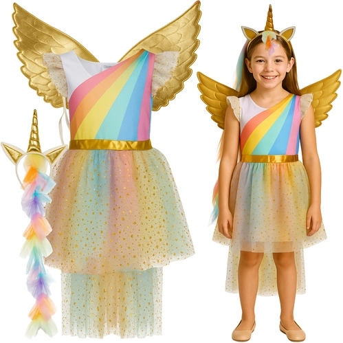 Costume enfant licorne KRUZZEL en 3 pièces (robe, ailes, serre-tête)