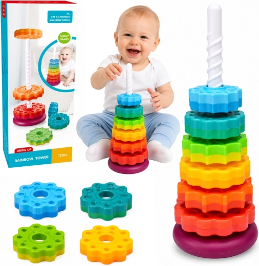 Tour empilable rotative arc-en-ciel pour enfants – 36 cm