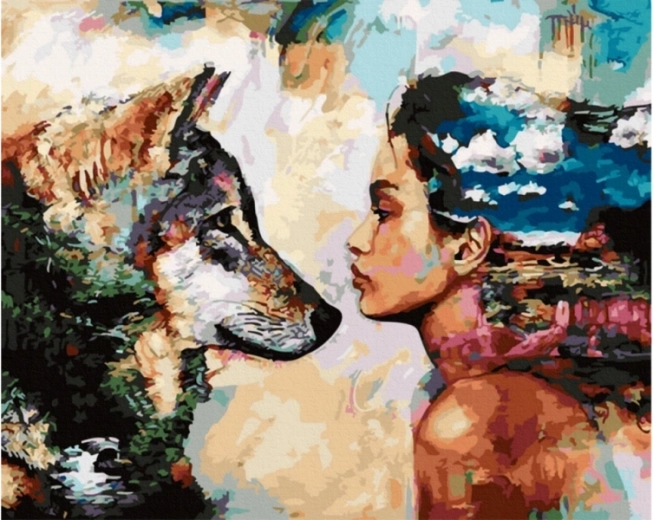 Tableau à peindre par numéros 50 × 40 cm Vue – loup et femme