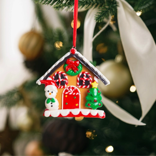 Décoration magnétique de Noël 2-en-1, maison en pain d’épices avec bonhomme de neige