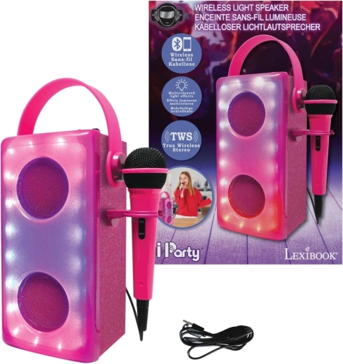 Haut-parleur karaoké Bluetooth rose avec microphone LEXIBOOK iParty avec effets lumineux