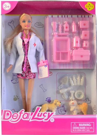 Poupée vétérinaire avec accessoires et 2 petits chiens 30 cm