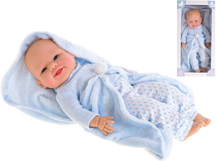 Poupée bébé en vinyle garçon avec couverture 42 cm