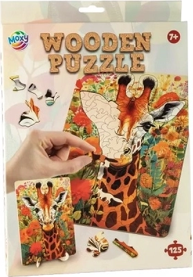 Puzzle en bois girafe 125 pièces avec support