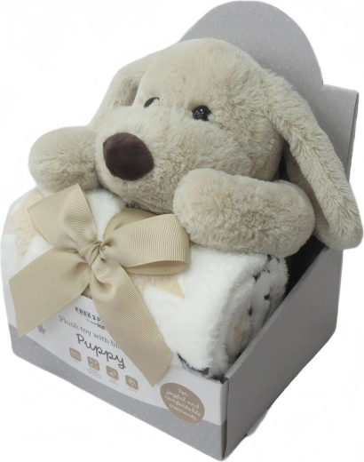 Free2Play peluche avec couverture chiot marron/blanc