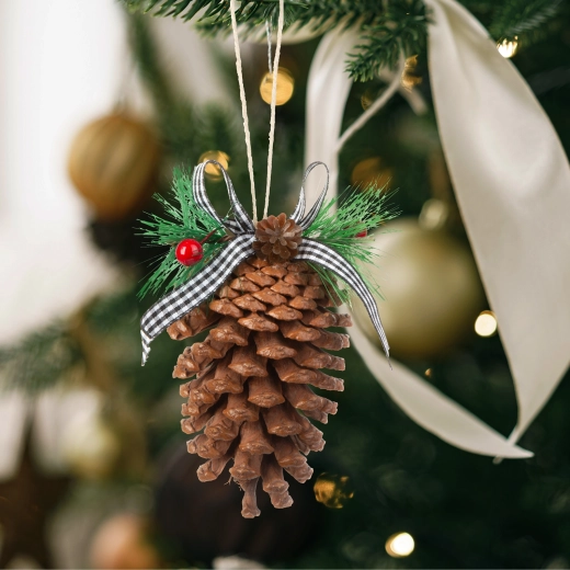 Set de pommes de pin de Noël avec baies rouges, 2 pièces