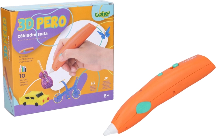 Stylo 3D WIKY orange – kit de démarrage avec recharges et pochoirs