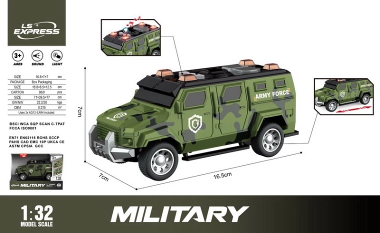 Véhicule militaire avec effets lumineux et sonores 16,5 cm