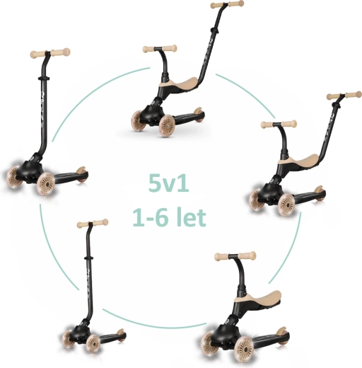 Qplay Sema Evo trottinette et porteur pour enfants avec lumières LED kaki