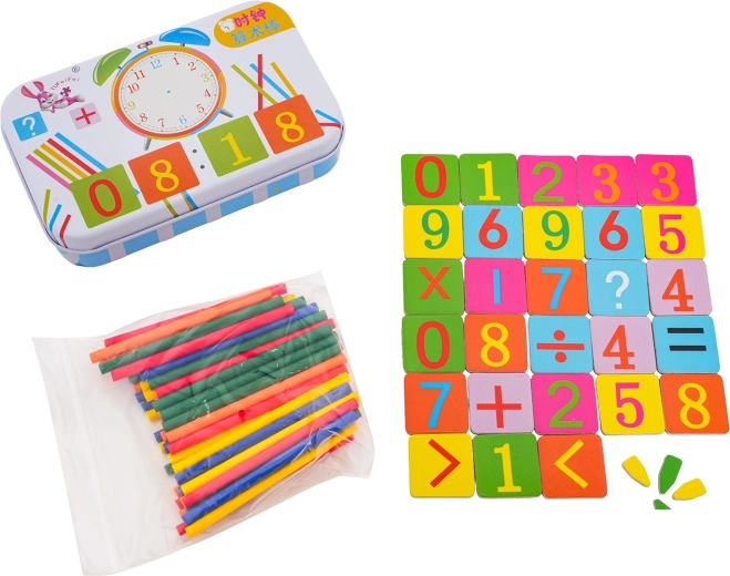 Ensemble magnétique pour apprendre l’heure et les bases des mathématiques dans une boîte en métal