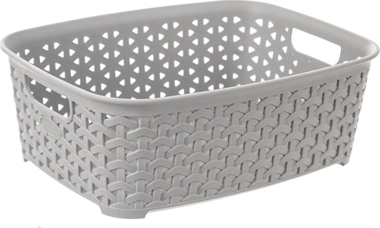 Panier de rangement en plastique aspect rotin Hobby gris 26 × 19 × 9 cm