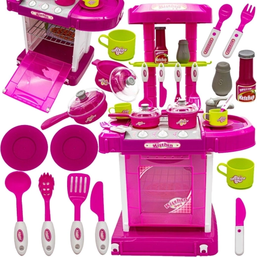 Cuisine enfant rose avec four, lumière, sons et accessoires