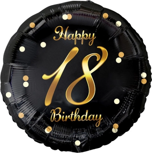 Ballon en feuille Happy 18th Birthday, noir avec impression dorée