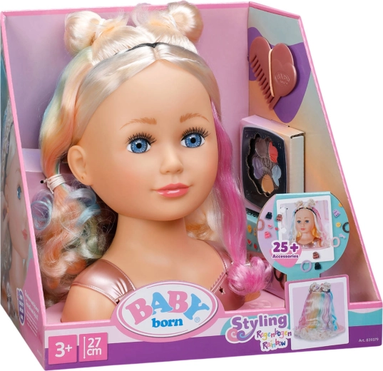 Tête à coiffer Baby Born arc-en-ciel, blonde, avec set de styling