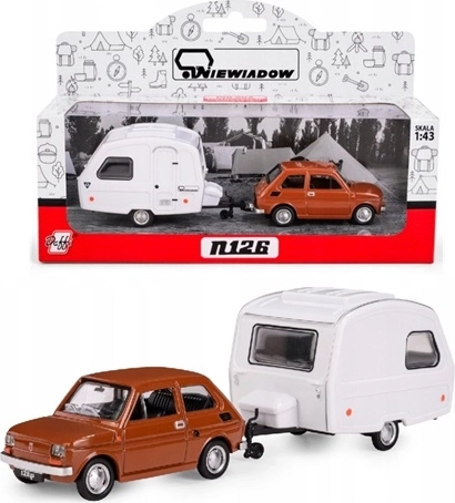 Fiat 126p avec caravane Niewiadów N-126 marron, modèle 1:43